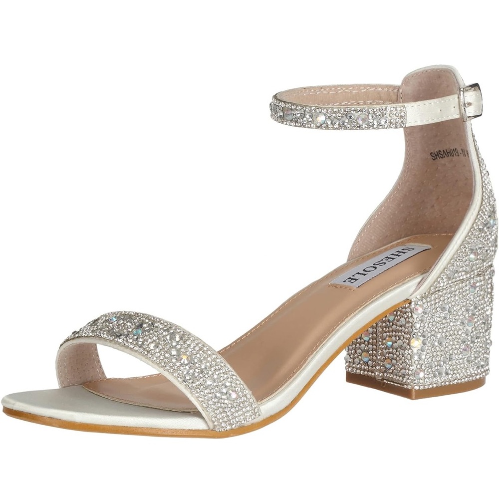 Open Toe Strappy Low Block Heel Rhinestones Sandals